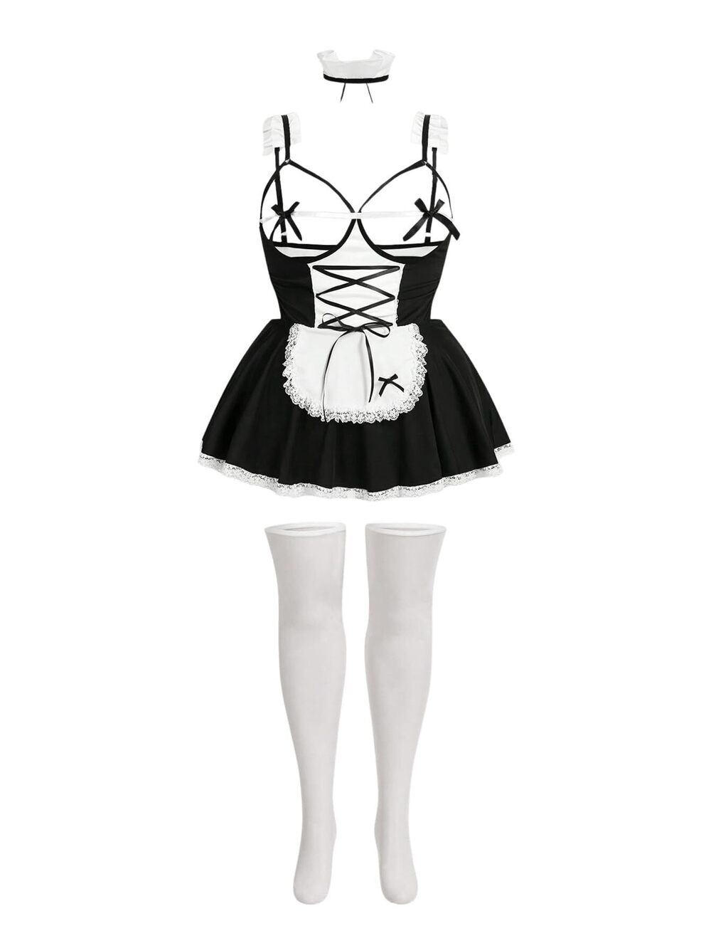 8999 Plus Size 5 Piece Maid Roleplay Lingerie Set Teddy Halloween Costume